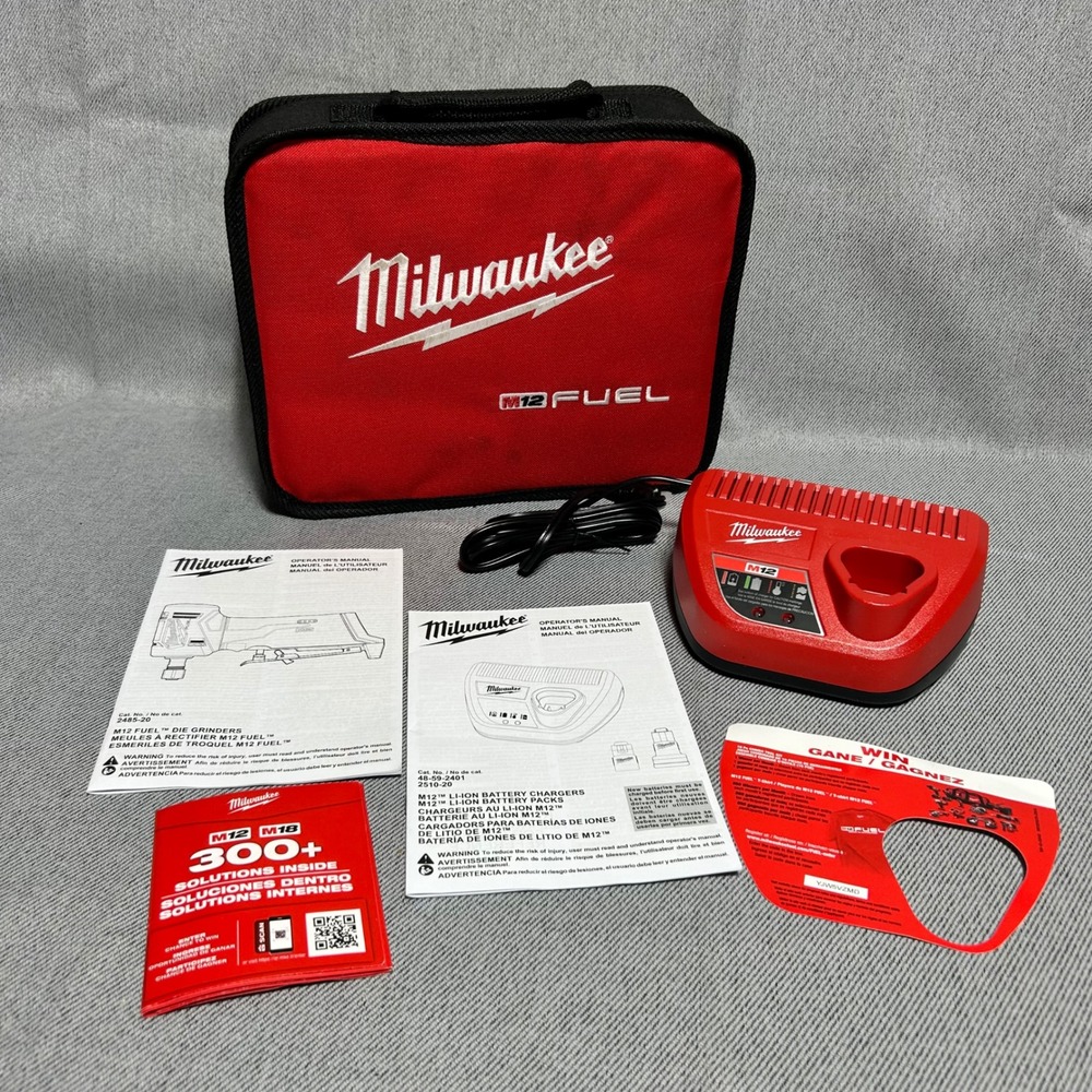 Milwaukee M12 Fuel Charger 48-59-2401 Case and Manuals Red Black